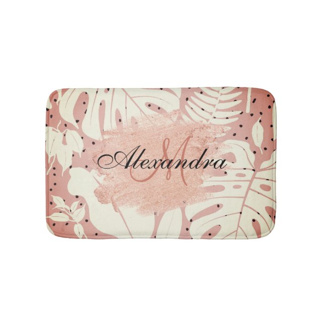 Alfombrilla De Baño Hojas tropicales de Purpurina rosa (Anverso)