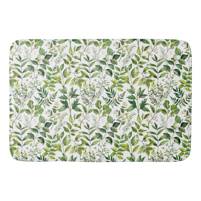 Alfombrilla De Baño Hojas verdes botánicas de acuarela (Anverso)