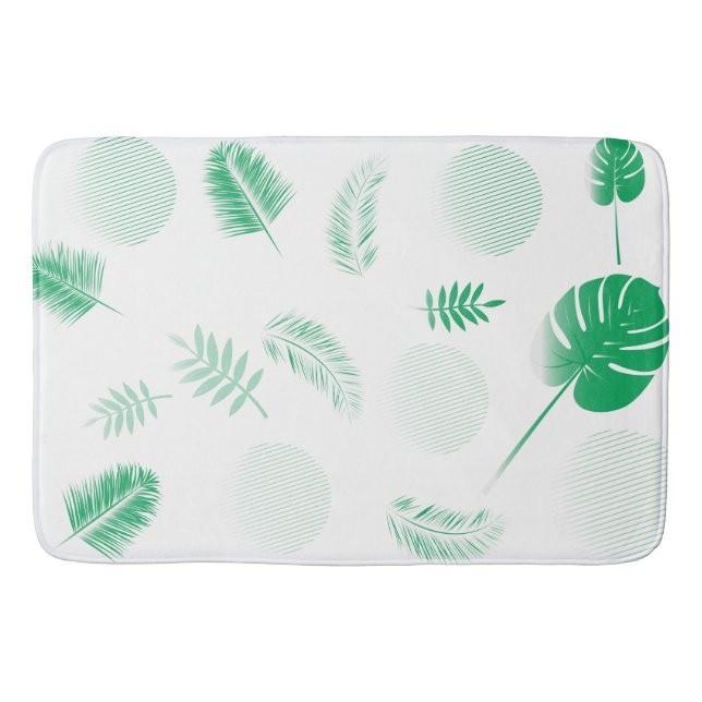 Alfombrilla De Baño Hojas verdes tensas sobre blanco (Anverso)