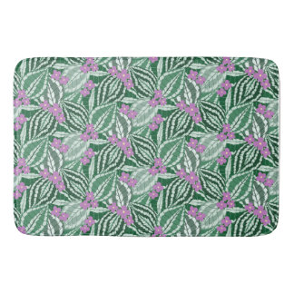 Alfombrilla De Baño Hojas verdes tropicales con flores moradas