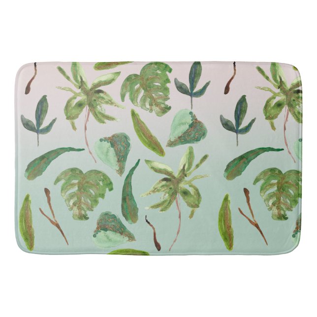 Alfombrilla De Baño Hojas verdes tropicales de oro (Anverso)