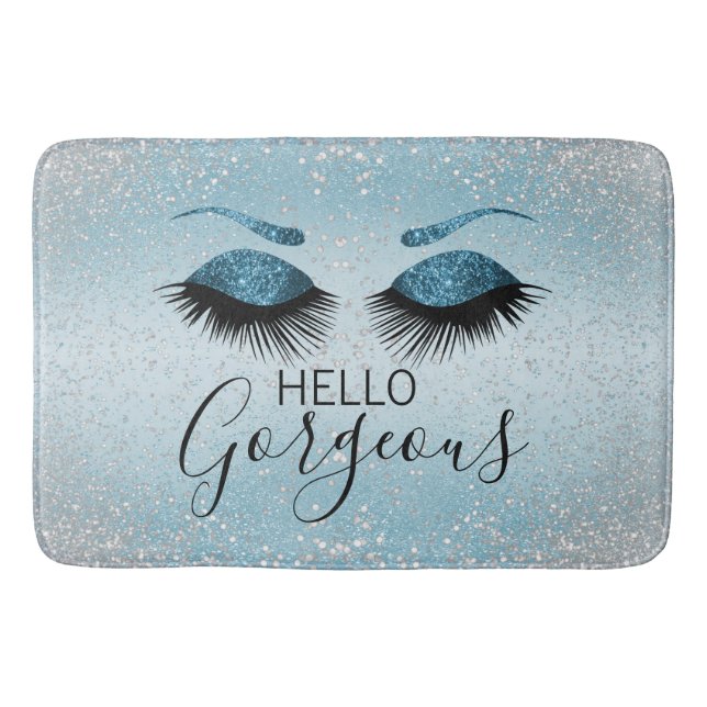 Alfombrilla De Baño Hola Gorgeous - Glamourous Eyelashes - Azul (Anverso)