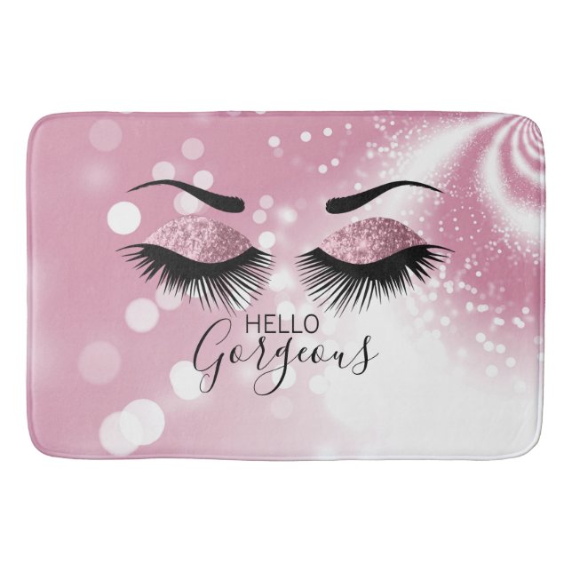 Alfombrilla De Baño Hola Gorgeous - Ojos Purpurinas rosados (Anverso)