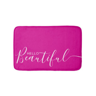 Alfombrilla De Baño Hola hermosa tipografía blanca rosa caliente moder
