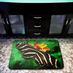 Alfombrilla De Baño Hola Sunshine Cita Black White Butfly Photo