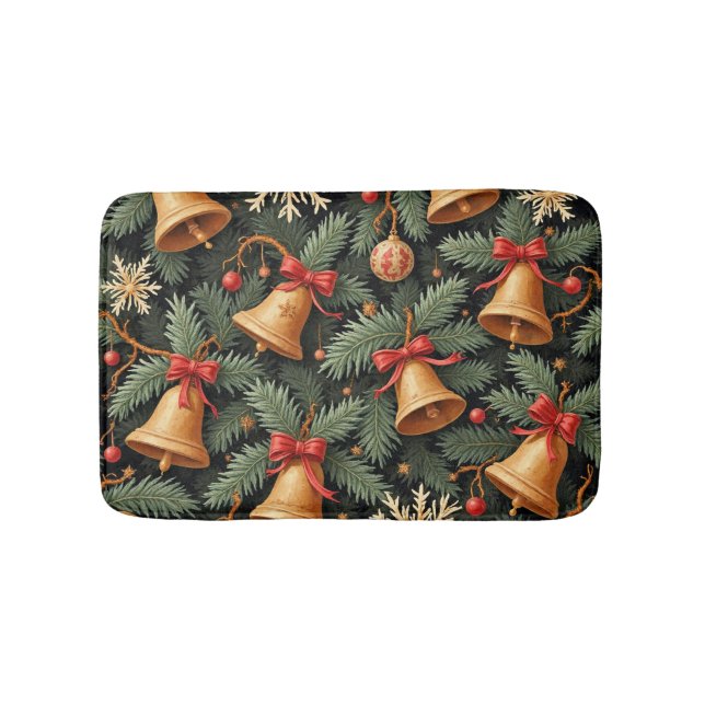Alfombrilla De Baño Holiday Christmas Bells Pattern, (Anverso)