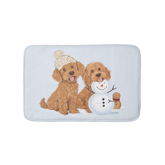 Alfombrilla De Baño Holiday Winter Goldendoodle Dog Snowman (Anverso)