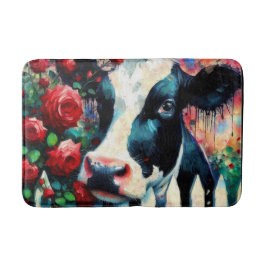 Alfombrilla De Baño Holstein Cow Picket Fence Red Roses Black Red