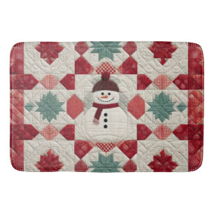 Alfombrilla De Baño Hombre de nieve con patrón acolchado rojo blanco y
