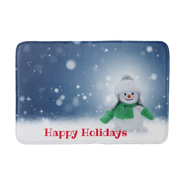 Alfombrilla De Baño Hombre de nieve con una bufanda verde (Anverso)