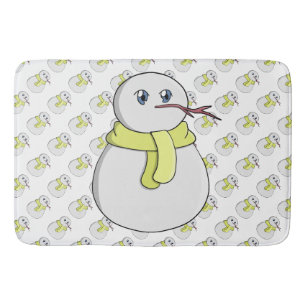 Alfombrilla De Baño Hombre de nieve usando una bufanda amarilla