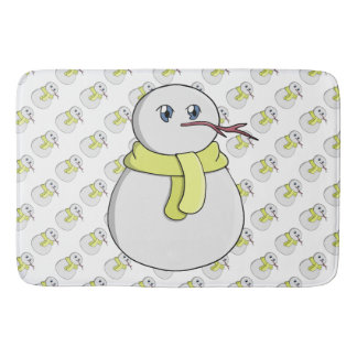 Alfombrilla De Baño Hombre de nieve usando una bufanda amarilla