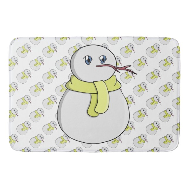 Alfombrilla De Baño Hombre de nieve usando una bufanda amarilla (Anverso)