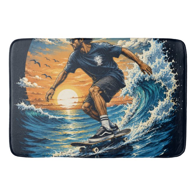 Alfombrilla De Baño Hombre surfeando en las olas  (Anverso)