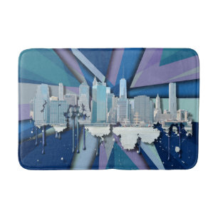 Alfombrilla De Baño Horizonte el 3D azul de New York City