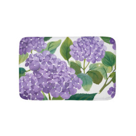 Alfombrilla De Baño Hortensia Púrpura Floral Acuarela Costera