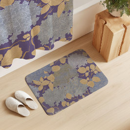 Alfombrilla De Baño Hortensia Vintage Jardín Púrpura Lavanda Ocra