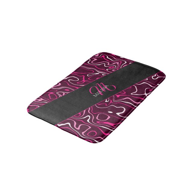 Alfombrilla De Baño Hot pink damascus abstract swirls Custom Monogram (Angular)