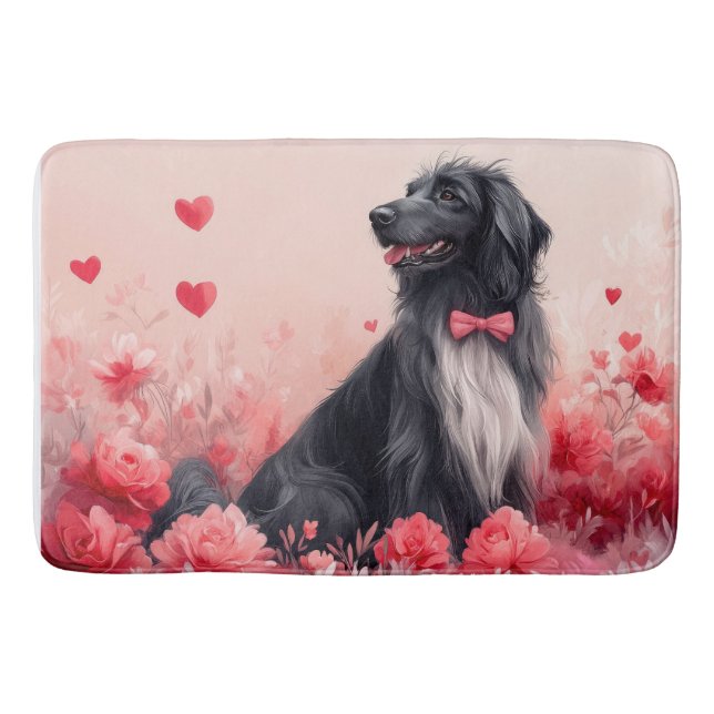 Alfombrilla De Baño Hound afgano con Rosas - El día de San Valentín (Anverso)