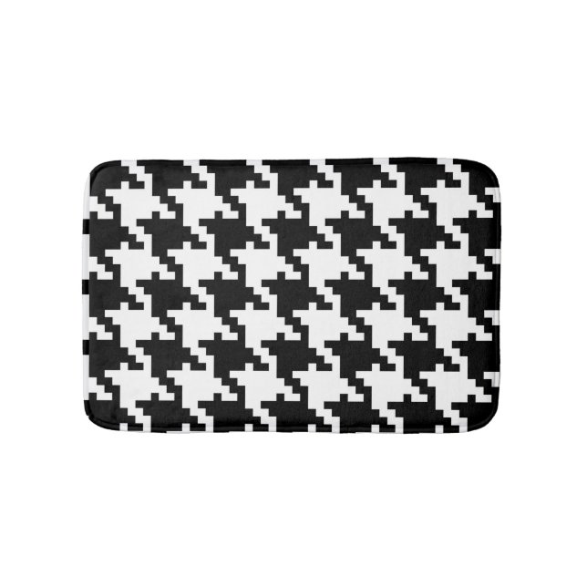 Alfombrilla De Baño Houndstooth blanco y negro (Anverso)