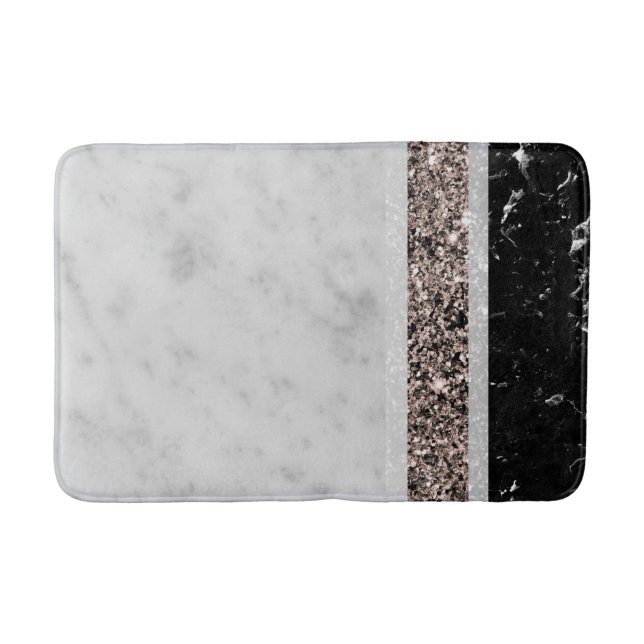 Alfombrilla De Baño Huella Purpurina de oro de mármol blanco y negro # (Anverso)