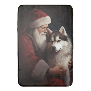 Alfombrilla De Baño Husky Siberiano Con Navidades festivos de Santa Cl