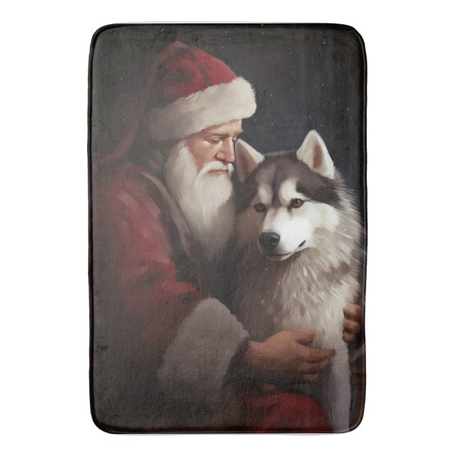Alfombrilla De Baño Husky Siberiano Con Navidades festivos de Santa Cl (Frente vertical)