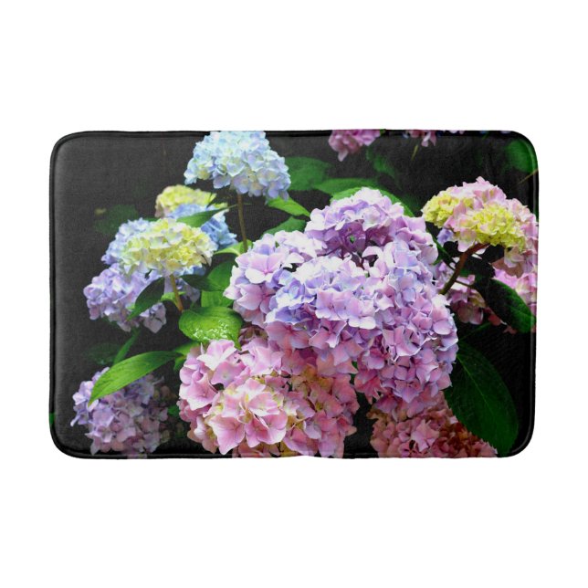 Alfombrilla De Baño Hydrangea garden, rosa, azul, violeta floral (Anverso)