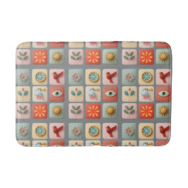Alfombrilla De Baño Iconos Modernos de Naturaleza en Pastel