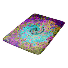 Alfombrilla De Baño Icy Aqua Blue Groovy Abstract Retro Liquid Swirl