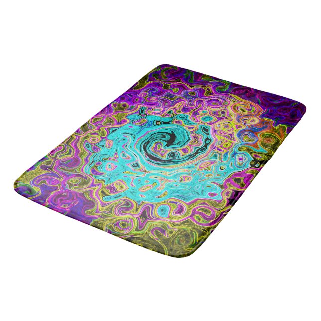 Alfombrilla De Baño Icy Aqua Blue Groovy Abstract Retro Liquid Swirl (Angular)