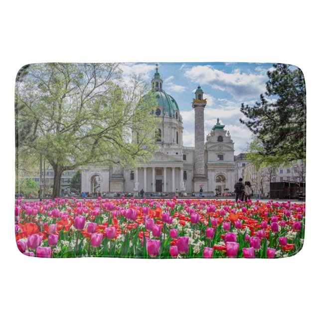Alfombrilla De Baño Iglesia de San Carlos en primavera en Viena, Austr (Anverso)