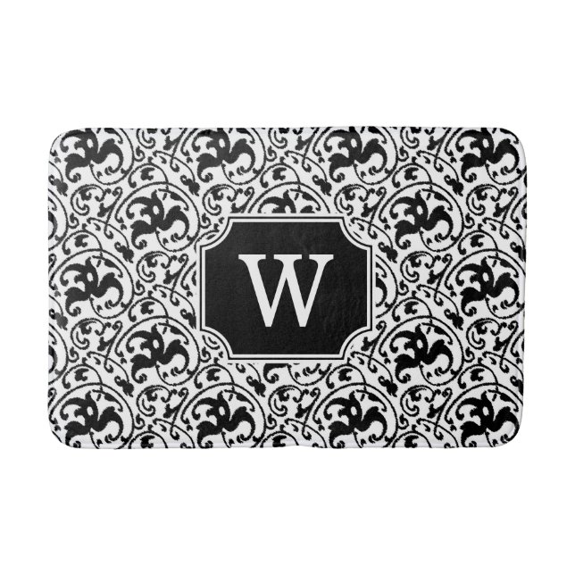 Alfombrilla De Baño Ikat Art Nouveau - Blanco y negro (Anverso)