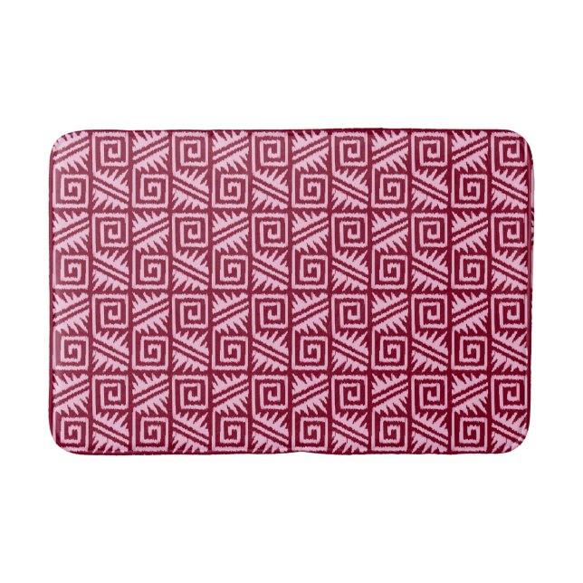Alfombrilla De Baño Ikat Aztec Tribal - Borgoña y Rosa (Anverso)