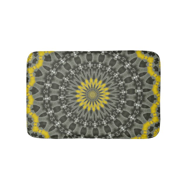 Alfombrilla De Baño Iluminando el amarillo y gris KAleidoscope Mandala (Anverso)