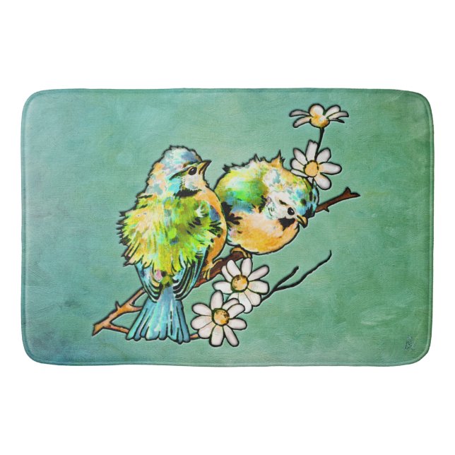 Alfombrilla De Baño Ilusión en 3D y acuarela de un par de pollos (Anverso)