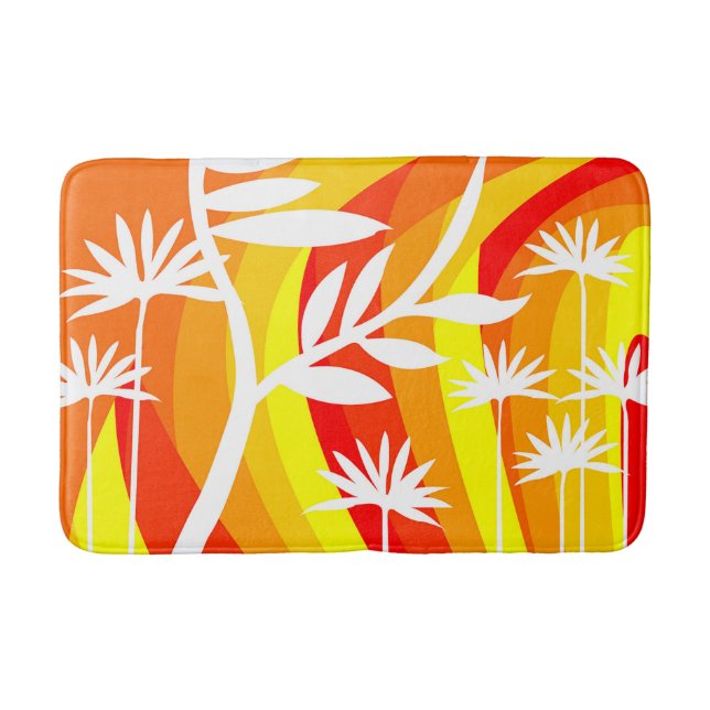 Alfombrilla De Baño Ilustracion Botánico Blanco y naranja (Anverso)