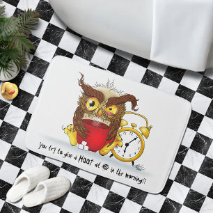 Alfombrilla De Baño Ilustración de café de búho lindo y divertido marr