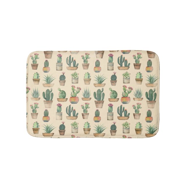 Alfombrilla De Baño Ilustración de patrón botánico de cactus (Anverso)