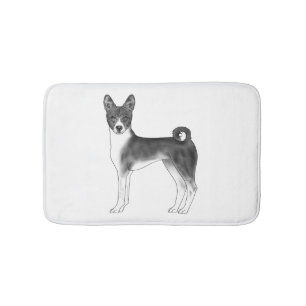Alfombrilla De Baño Ilustración de perro Basenji lindo en blanco y neg