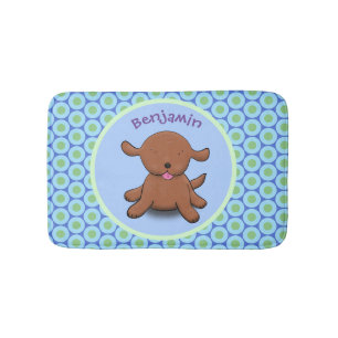 Alfombrilla De Baño Ilustracion de personalizado azul de cachorro aleg