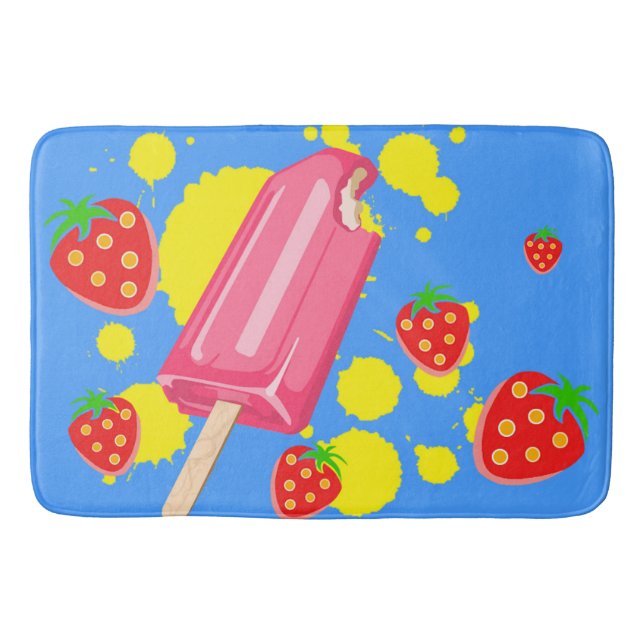 Alfombrilla De Baño Ilustracion Fun Popsicle Rosa y Strawberries (Anverso)