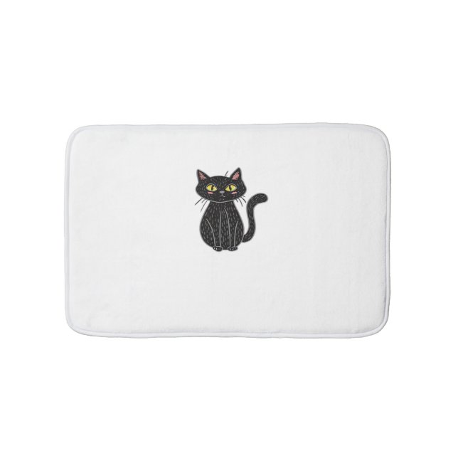 Alfombrilla De Baño Ilustracion Gato Negro, Doodle Cute Cat Classic T- (Anverso)