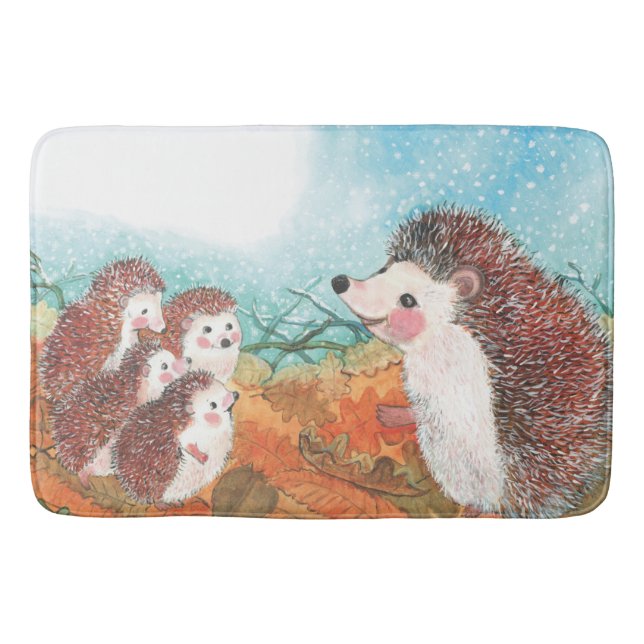 Alfombrilla De Baño Ilustracion Hedgehogs (Anverso)