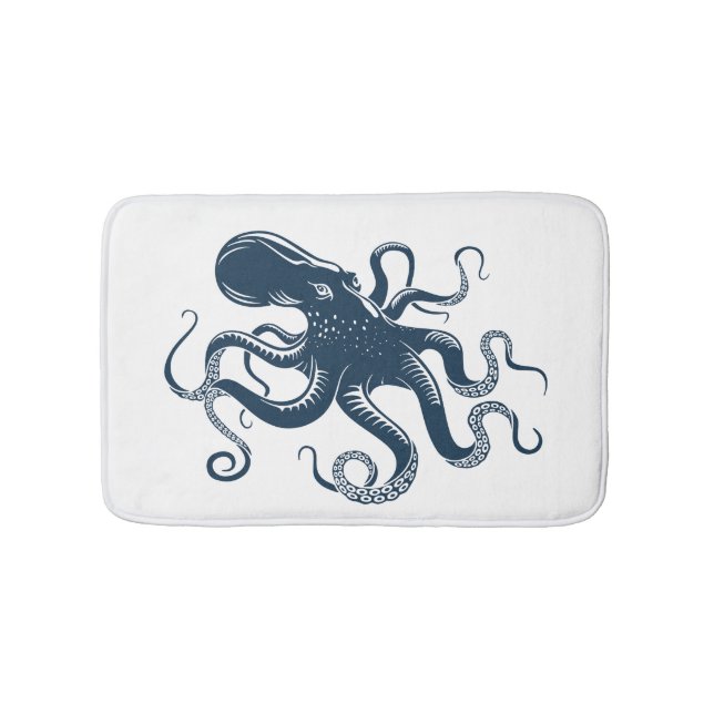 Alfombrilla De Baño Ilustracion náutico de pulpo azul marino (Anverso)