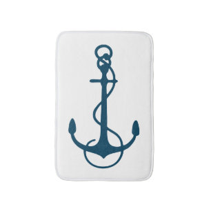 Alfombrilla De Baño Ilustracion Navy Blue Náutical Boat Anchor