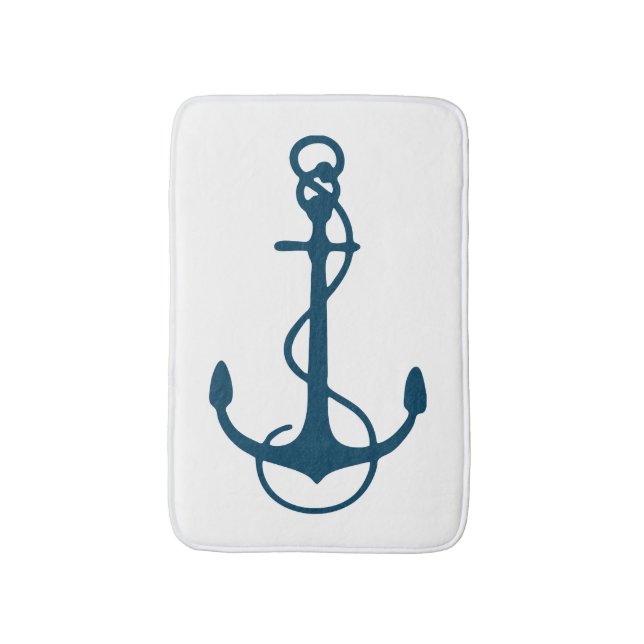 Alfombrilla De Baño Ilustracion Navy Blue Náutical Boat Anchor (Frente vertical)