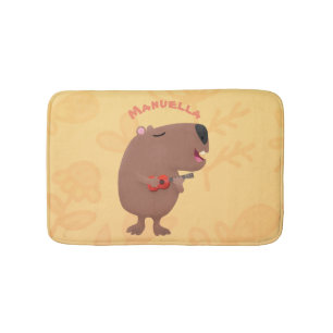 Alfombrilla De Baño Ilustracion personalizado de capybara ukulele cant