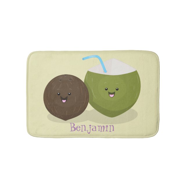 Alfombrilla De Baño Ilustracion personalizado de cocos kawaii alegres (Anverso)