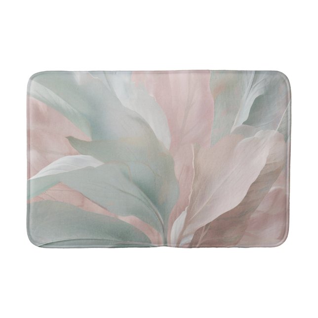 Alfombrilla De Baño Impresión botánica costera verde y rosa de la Fábr (Anverso)